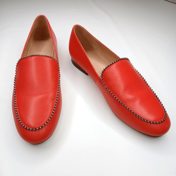 Coach Women's Leather Warf Harper Bead Chain Orange Size 8 B Loafers - Picture 1 of 9